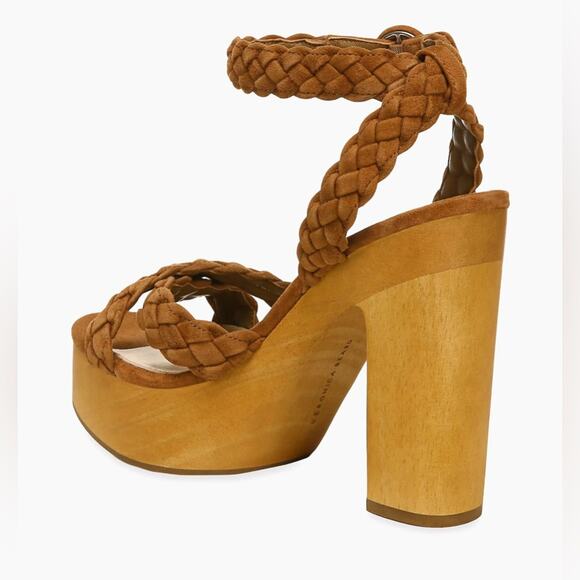 VERONICA BEARD Gael Braided Ankle Strap Sandal Platform Heels New in Box 10 Wood - Picture 4 of 10